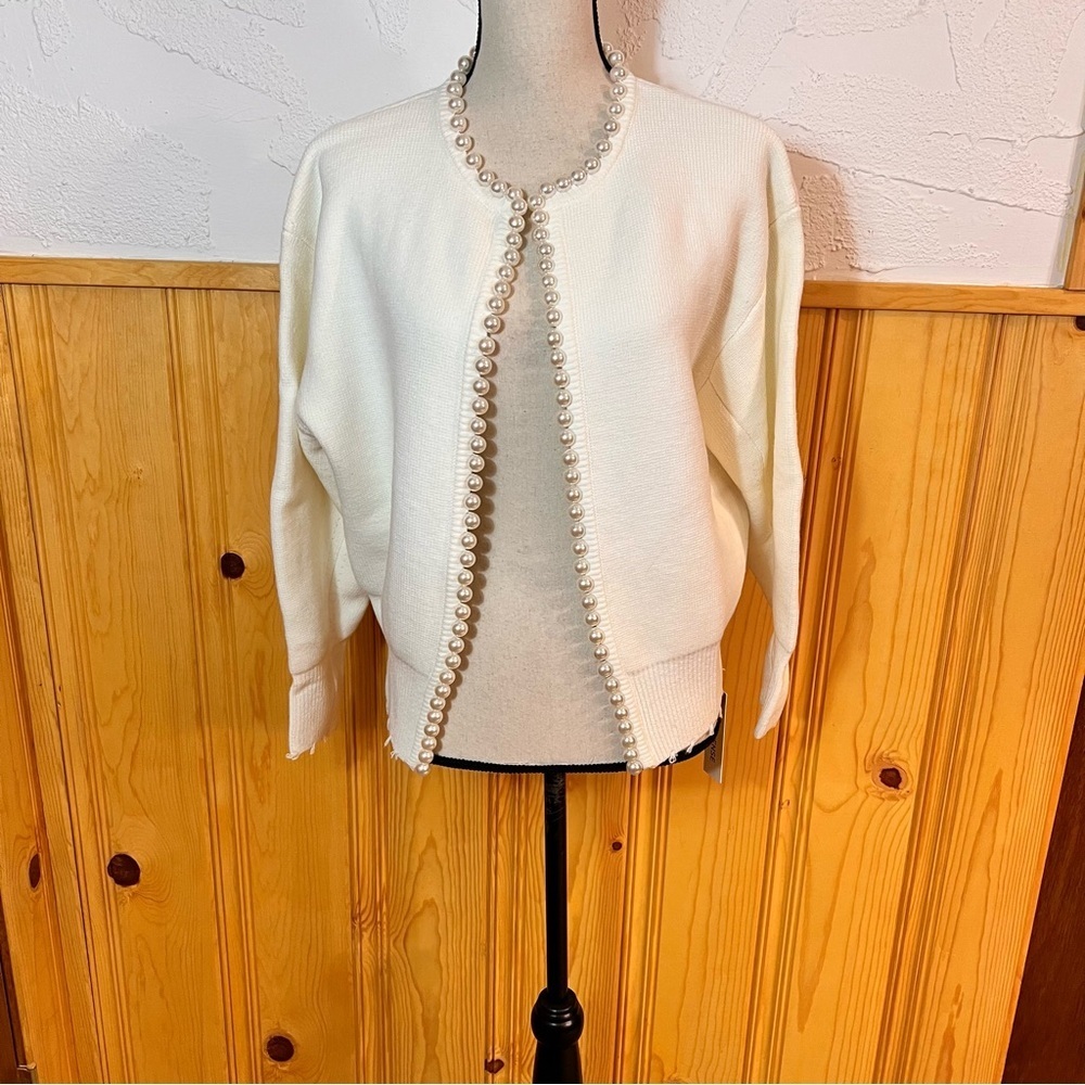 NWT Commense Faux Pearl Trim Cardigan Sz-M - Picture 2 of 12